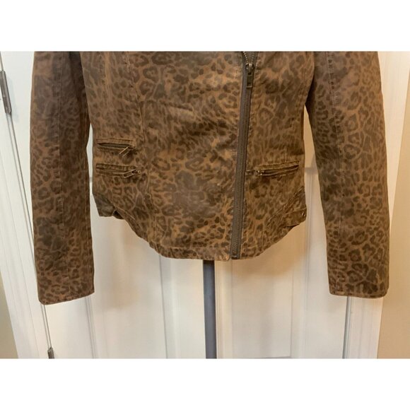 Kut From The Kloth Brown Leopard Print Asymmetrical Zip-Up Moto Jacket, Size XL - Picture 3 of 8